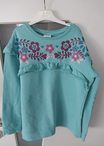 Kız Çocuk Turkuaz Baskılı Fırfırlı Tişört - Görsel 3