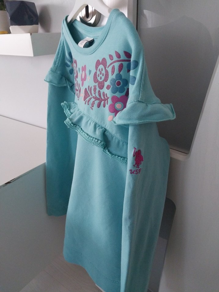 Kız Çocuk Turkuaz Baskılı Fırfırlı Tişört - Görsel 2