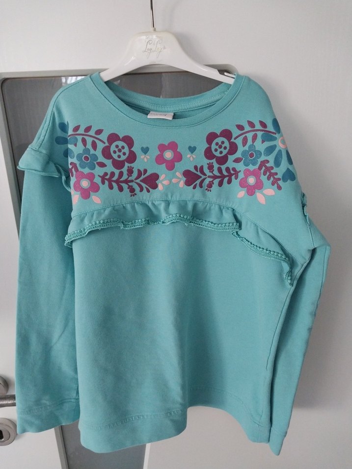 Kız Çocuk Turkuaz Baskılı Fırfırlı Tişört - Görsel 3