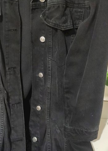 Kadın Siyah Uzun Denim Ceket - Görsel 4