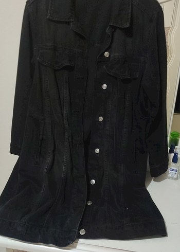 Kadın Siyah Uzun Denim Ceket - Görsel 3