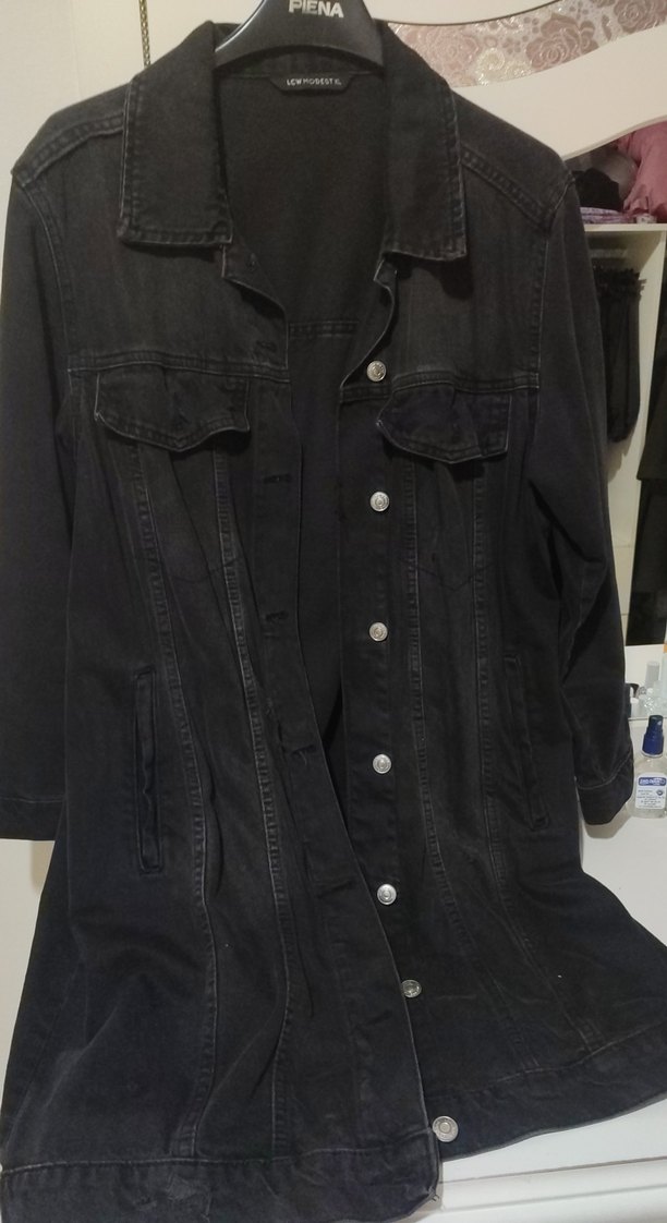 Kadın Siyah Uzun Denim Ceket - Görsel 2