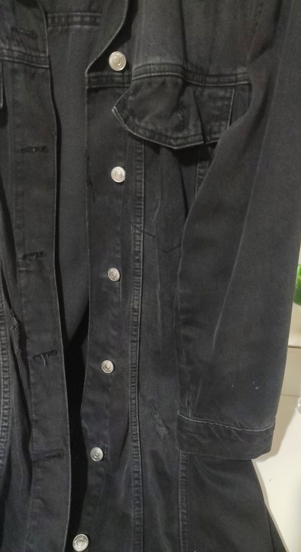 Kadın Siyah Uzun Denim Ceket - Görsel 4