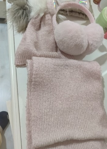 Çocuk Gri Triko Bere ve Atkı Seti - Görsel 4