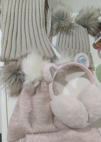 Çocuk Gri Triko Bere ve Atkı Seti - Görsel 3