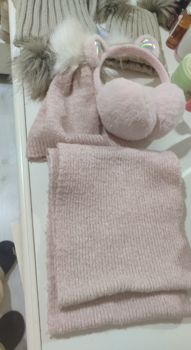 Çocuk Gri Triko Bere ve Atkı Seti - Görsel 4