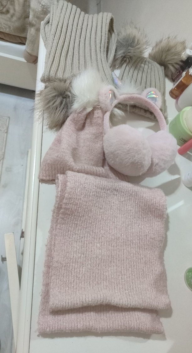 Çocuk Gri Triko Bere ve Atkı Seti - Görsel 2