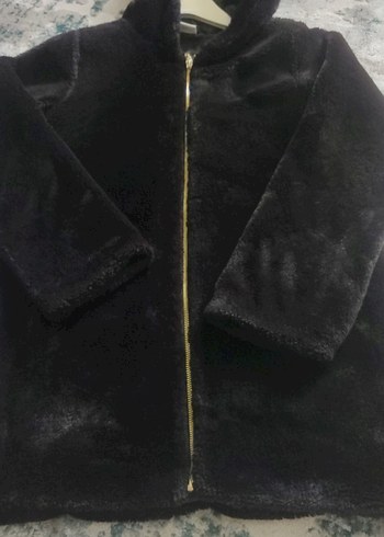 Siyah Kapüşonlu Midi Kız çocuk Kaban - Görsel 4