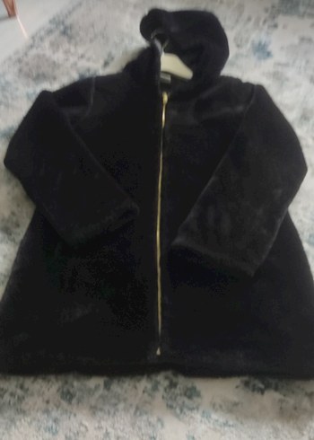 Siyah Kapüşonlu Midi Kız çocuk Kaban - Görsel 2