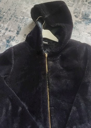 Siyah Kapüşonlu Midi Kız çocuk Kaban - Görsel 3