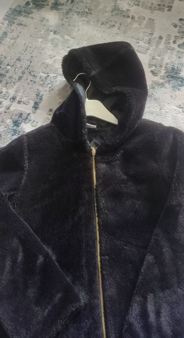 Siyah Kapüşonlu Midi Kız çocuk Kaban - Görsel 3