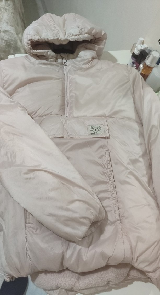 Pembe Kapüşonlu Fermuarlı Kadın Kış Montu - Görsel 2