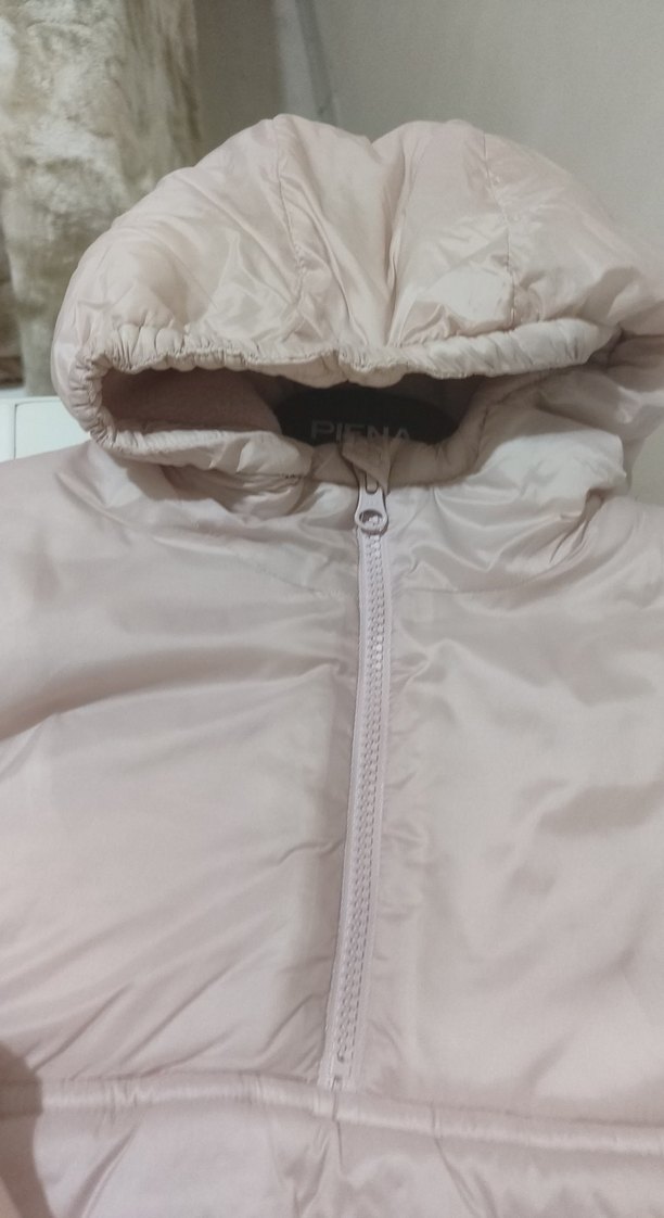 Pembe Kapüşonlu Fermuarlı Kadın Kış Montu - Görsel 4