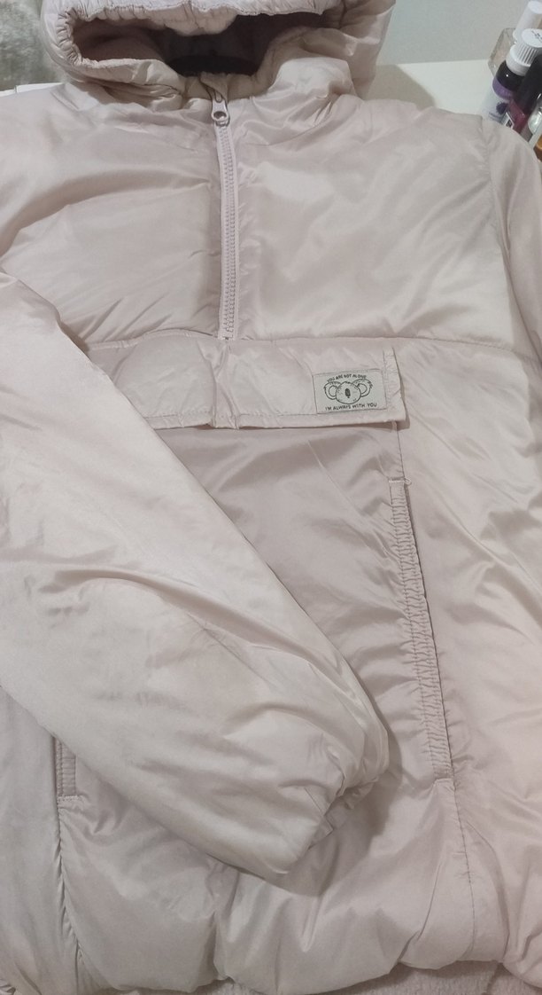 Pembe Kapüşonlu Fermuarlı Kadın Kış Montu - Görsel 3