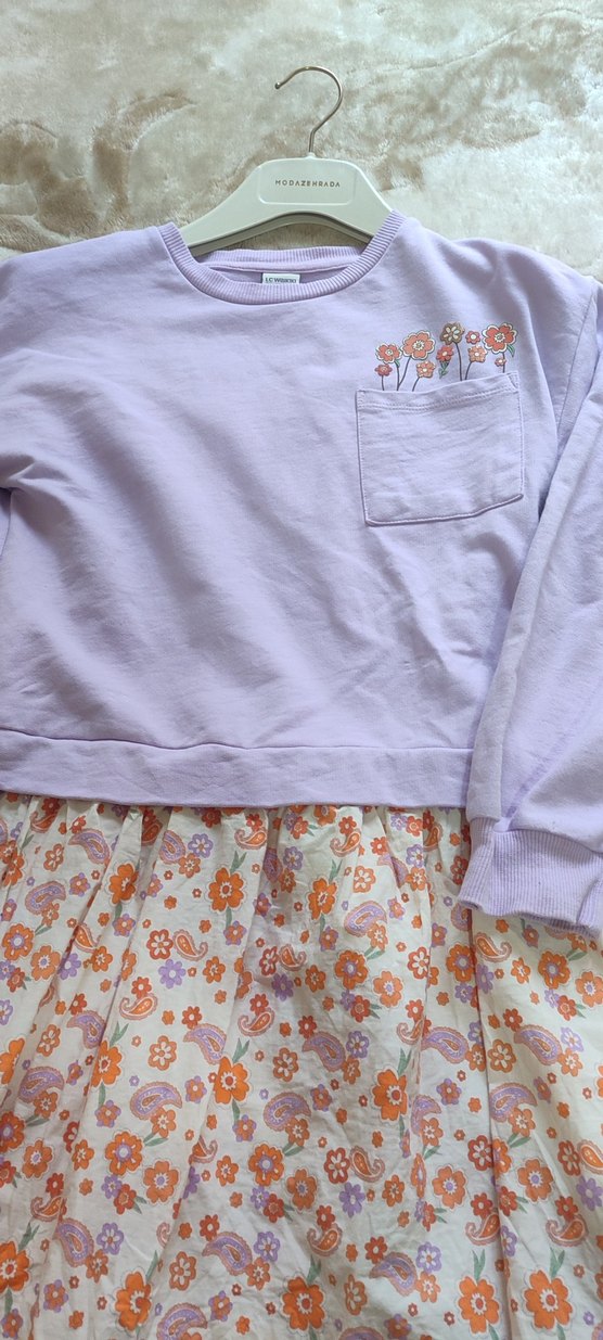 Bohem Tarz Mor Nakışlı Kız Elbisesi - Görsel 2