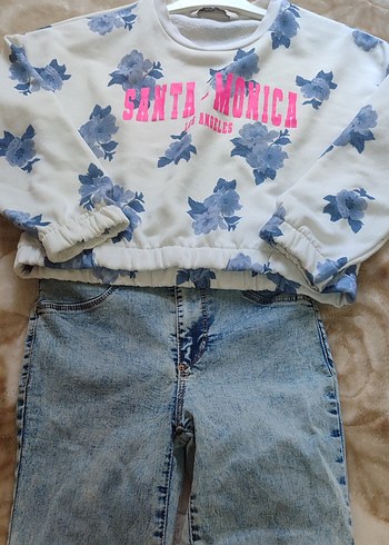 Kızlar için bağlama desenli mavi sweatshirt - Görsel 2