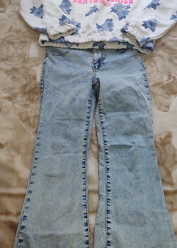 Kızlar için bağlama desenli mavi sweatshirt - Görsel 4