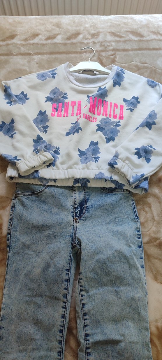 Kızlar için bağlama desenli mavi sweatshirt - Görsel 2