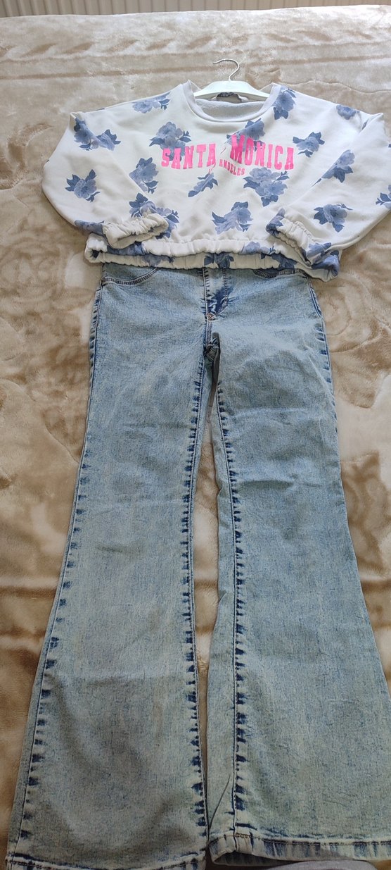 Kızlar için bağlama desenli mavi sweatshirt - Görsel 4