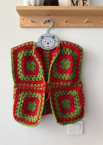 Çok Renkli Bohem Nakışlı Örgü Kız Yeleği - Görsel 2