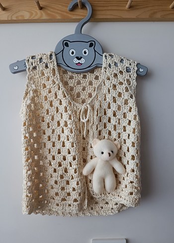 Kız Çocuk Bej Örgü Kolsuz Yelek - Görsel 3