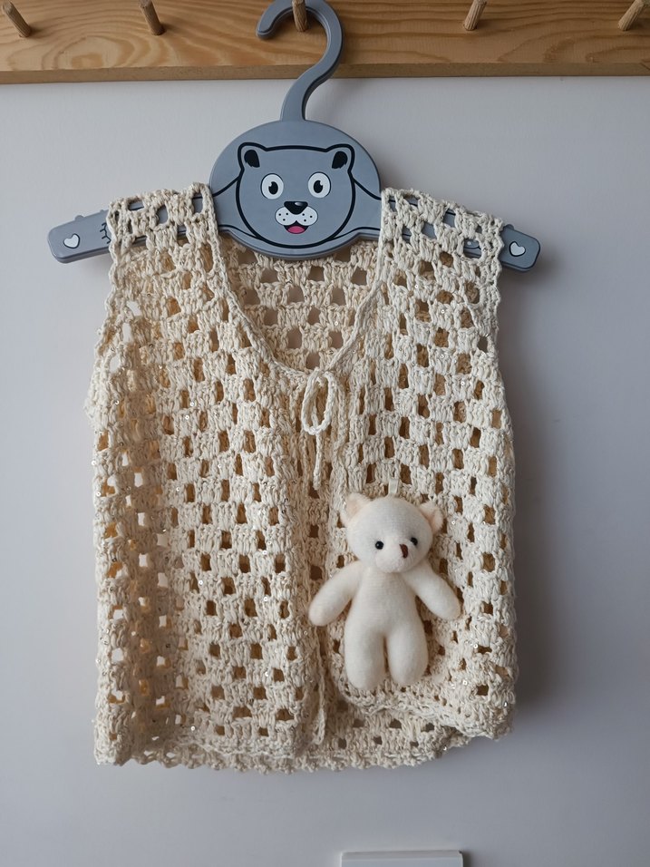 Kız Çocuk Bej Örgü Kolsuz Yelek - Görsel 3