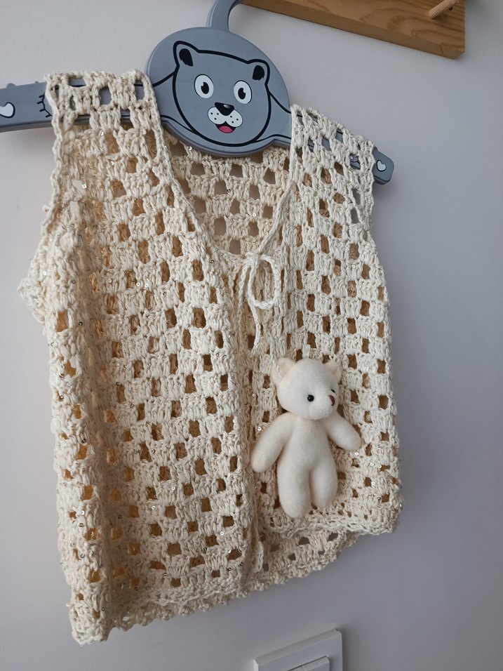 Kız Çocuk Bej Örgü Kolsuz Yelek - Görsel 2