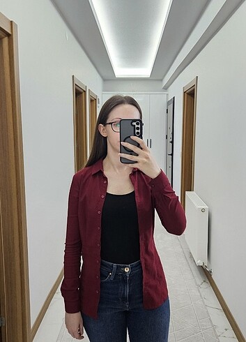 Defacto DEFACTO Slim Fit Standart Bordo Gömlek