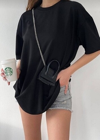 Unisex Oversize Baskısız Siyah Basic T-shirt