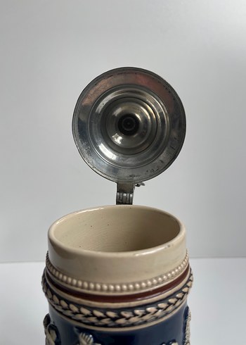 Germany Seramik Kabartma Dekorlu Zinn Kapaklı Kusursuz tankard - Görsel 7