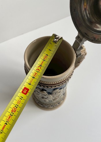 Germany Seramik Kabartma Dekorlu Zinn Kapaklı Kusursuz tankard - Görsel 8