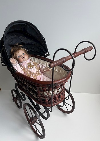 Koyu Kahverengi Ahşap Bebek Arabası - Görsel 14