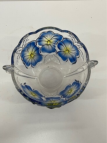 Diğer ????Alman 1980 ?ler Walther Glas Kalın Cam Mavi ve Sarı Çiçekli