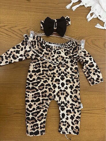 3 Ay Beden kahverengi Renk Leopar 0-3 ay sac bandı tulum