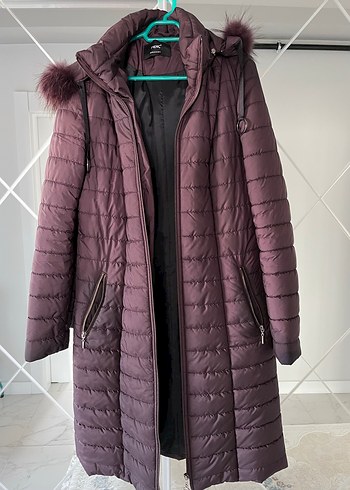 Bordo Uzun Kadın Kışlık Kürklü Mont - Görsel 2