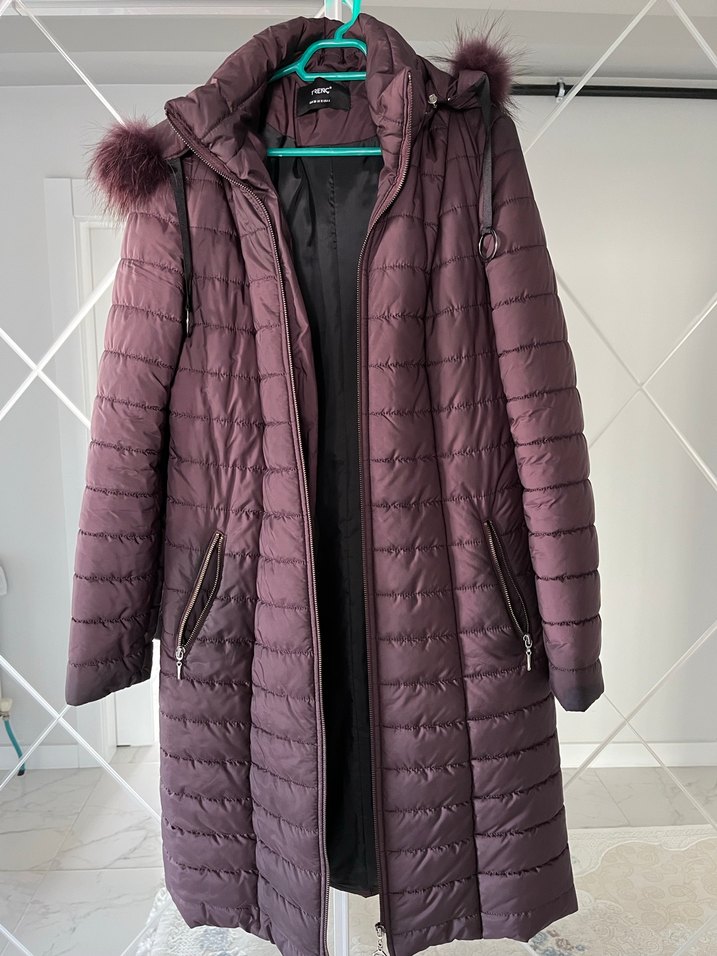 Bordo Uzun Kadın Kışlık Kürklü Mont - Görsel 2