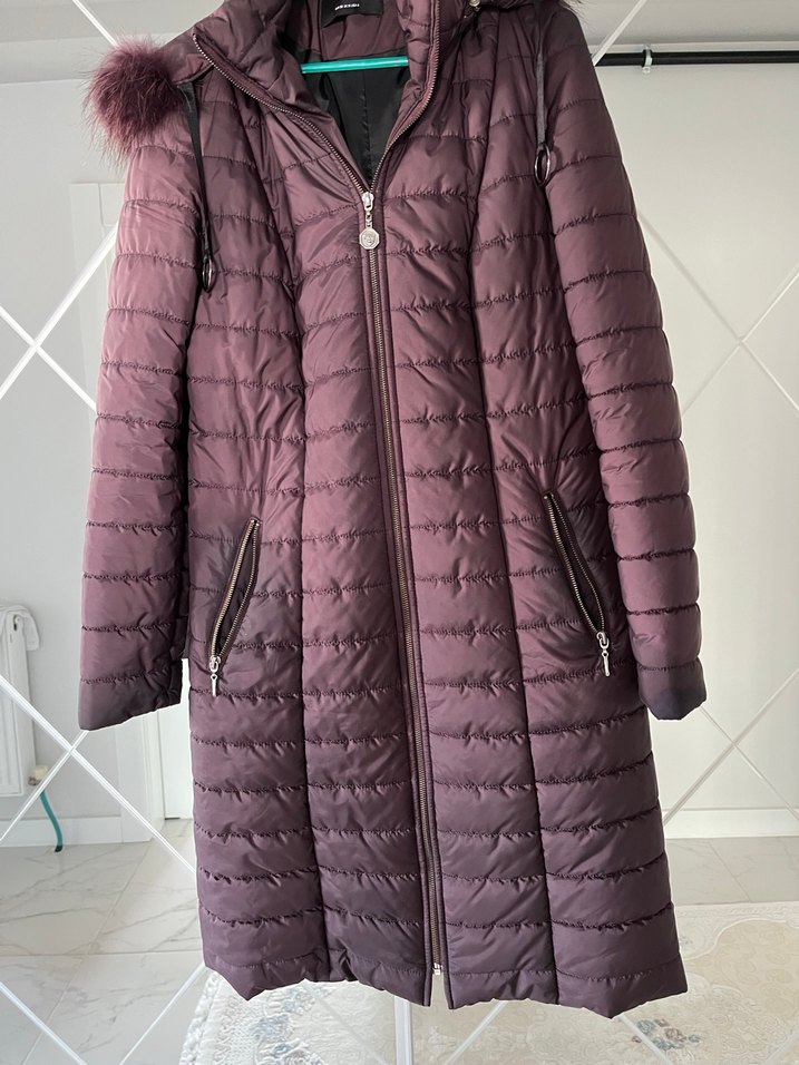 Bordo Uzun Kadın Kışlık Kürklü Mont - Görsel 3