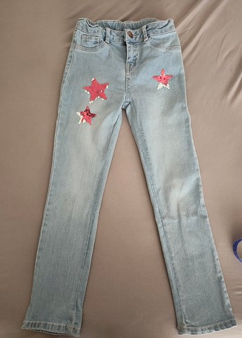 9 Yaş Beden mavi Renk Nakışlı Mavi Kız Kot Pantolon
