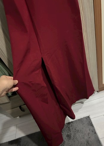 s Beden bordo Renk Bordo Uzun Askılı Drapeli Elbise