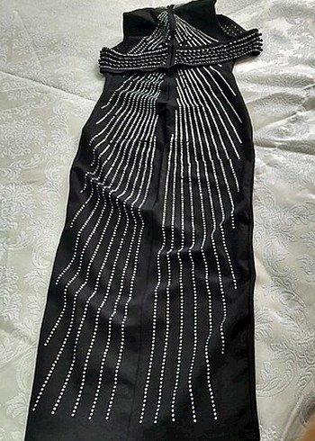 Siyah işlemeli Uzun Abiye Elbise - Görsel 8