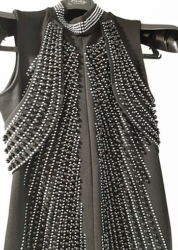 Siyah işlemeli Uzun Abiye Elbise - Görsel 7