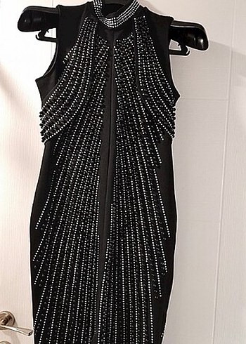 Siyah işlemeli Uzun Abiye Elbise - Görsel 3