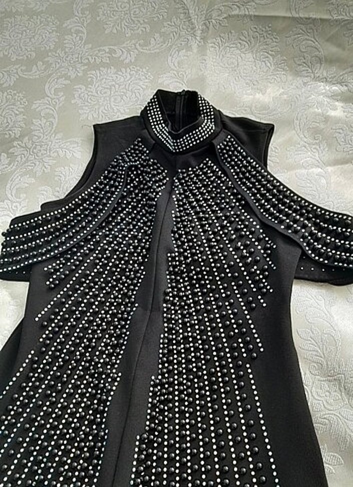 Siyah işlemeli Uzun Abiye Elbise - Görsel 4