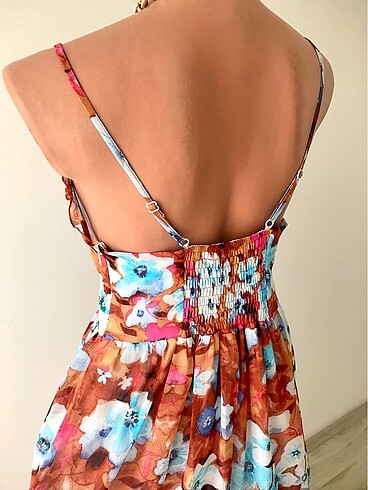 Şifon askılı uzun elbise - Görsel 3