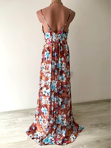 Şifon askılı uzun elbise - Görsel 2