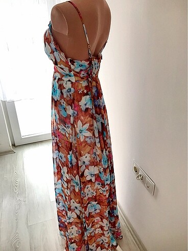 Şifon askılı uzun elbise - Görsel 11