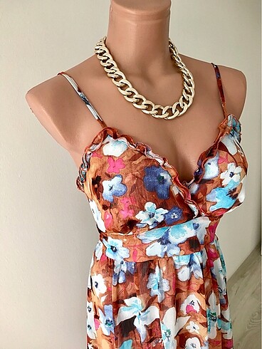 Şifon askılı uzun elbise - Görsel 10