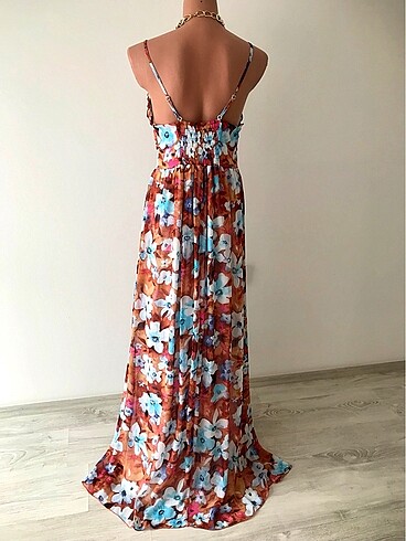 Şifon askılı uzun elbise - Görsel 16