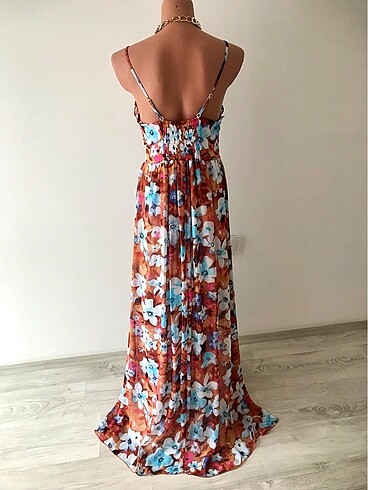 Şifon askılı uzun elbise - Görsel 17