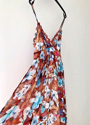 Şifon askılı uzun elbise - Görsel 20